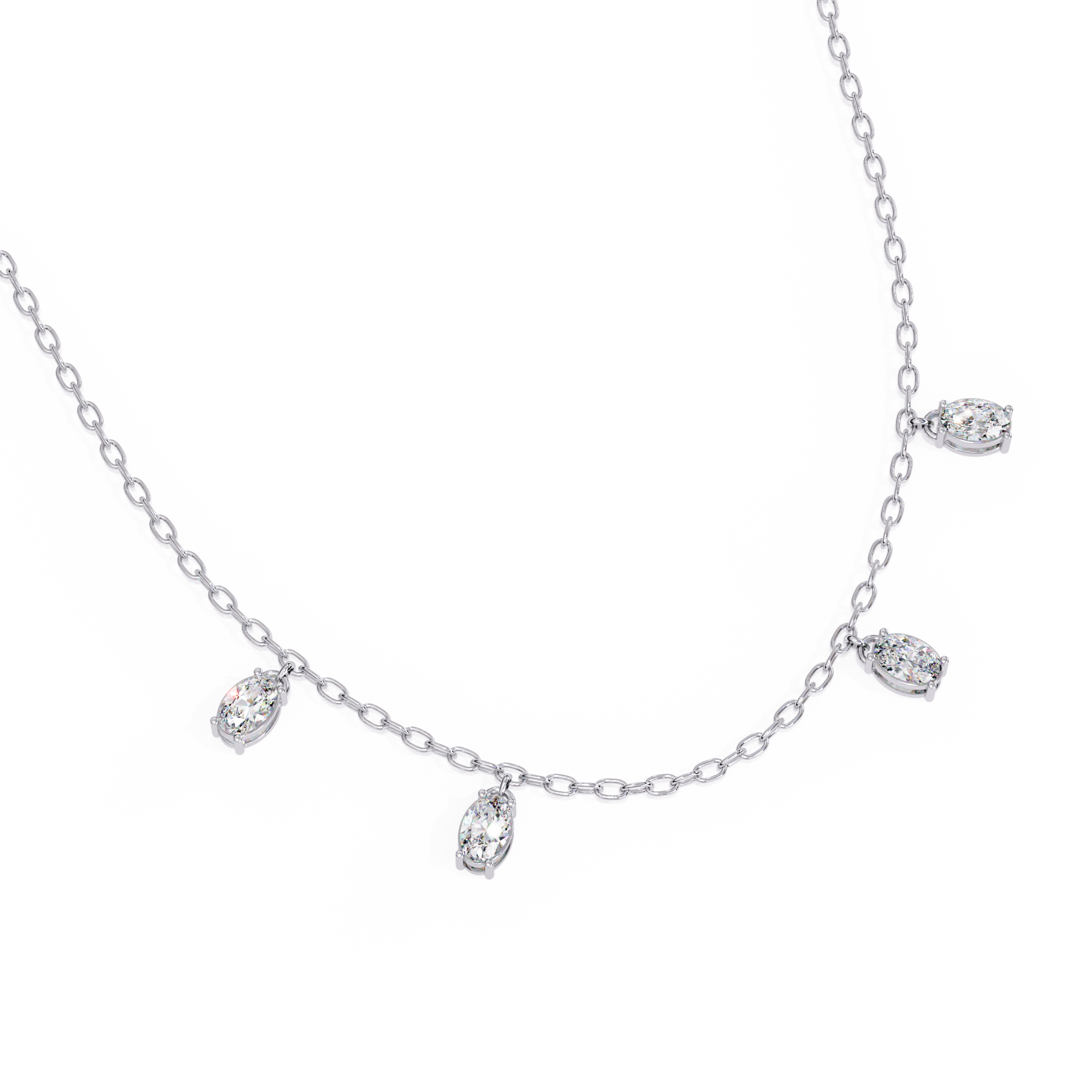 Solitairekart 1.45ct Four Bezel Set Oval Cut Natural Diamond Necklace-HI Color, VS-SI Clarity